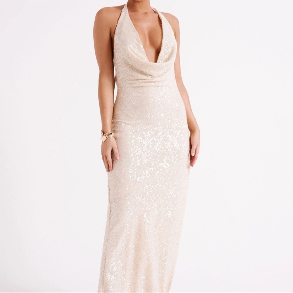 Meshki Blakey halter sequin maxi dress
